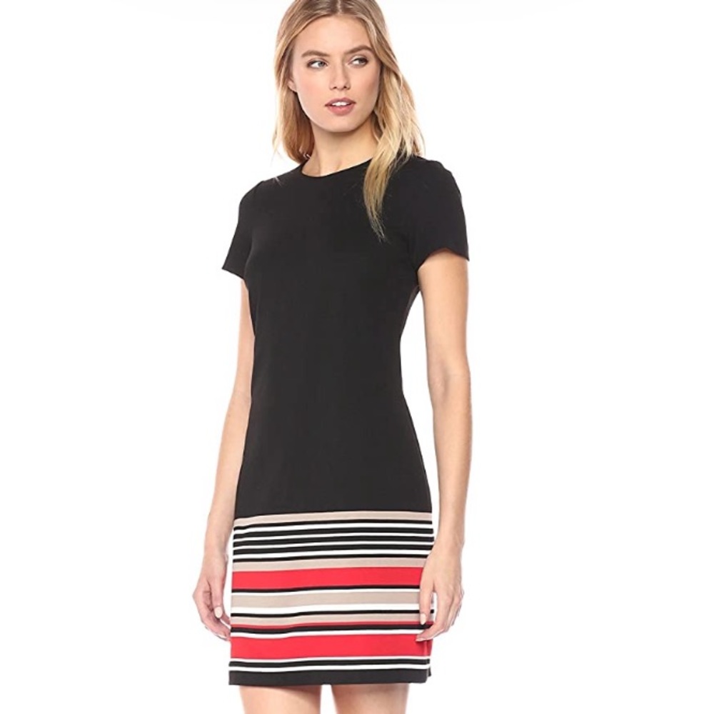 Calvin Klein Short Sleeve Striped Shift Dress